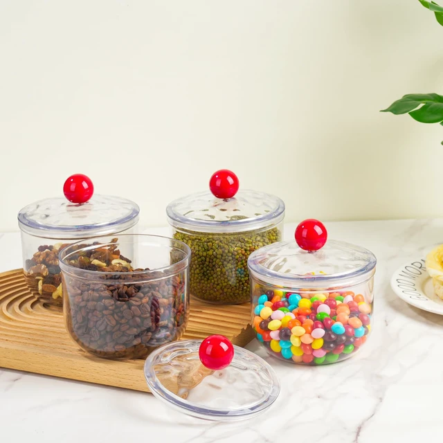 Alt view image 2 of 7 - 30oz Candy Jars with Lids - Clear Plastic Airtight Cookie Storage Containers, Apothecary Canisters for Kitchen Home Decorative Pantry Office Party Organize Sugar Tea Coff