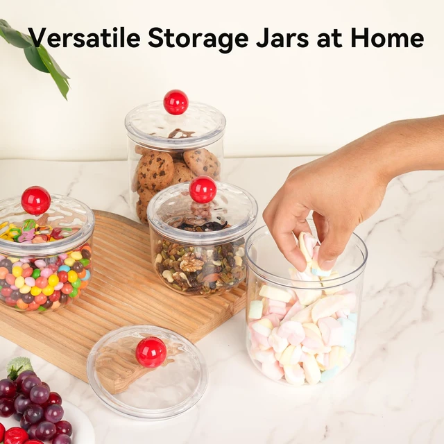 Alt view image 7 of 7 - 30oz Candy Jars with Lids - Clear Plastic Airtight Cookie Storage Containers, Apothecary Canisters for Kitchen Home Decorative Pantry Office Party Organize Sugar Tea Coff