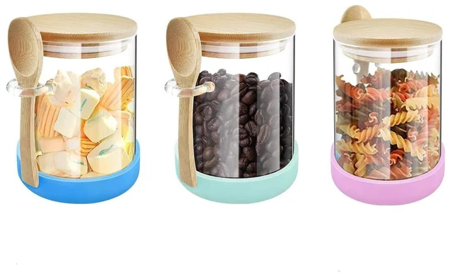 Main image of 26 oz Borosilicate Glass Jars with Bamboo Lids and Spoons, Airtight Clear Food Storage Canister for Cookie, Candy, Coffee Bean, Sugar, Matcha Tea, Spices, Dry Goods, 3 Pa