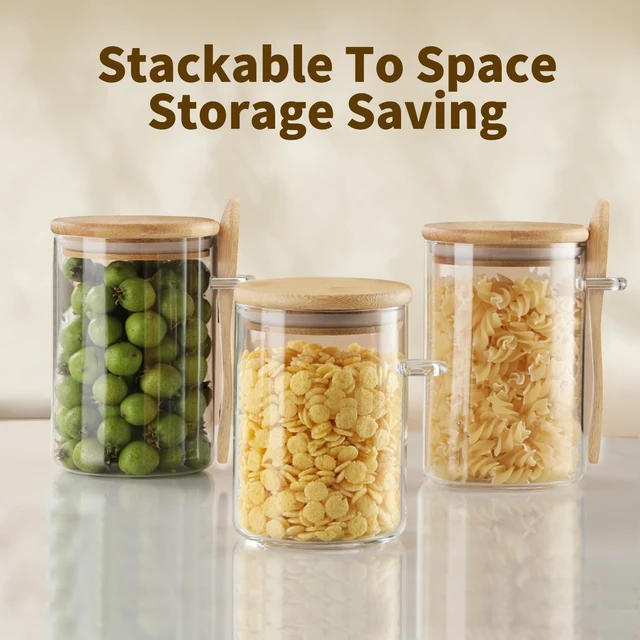 Alt view image 4 of 7 - 26 oz Borosilicate Glass Jars with Bamboo Lids and Spoons, Airtight Clear Food Storage Canister for Cookie, Candy, Coffee Bean, Sugar, Matcha Tea, Spices, Dry Goods, 3 Pa