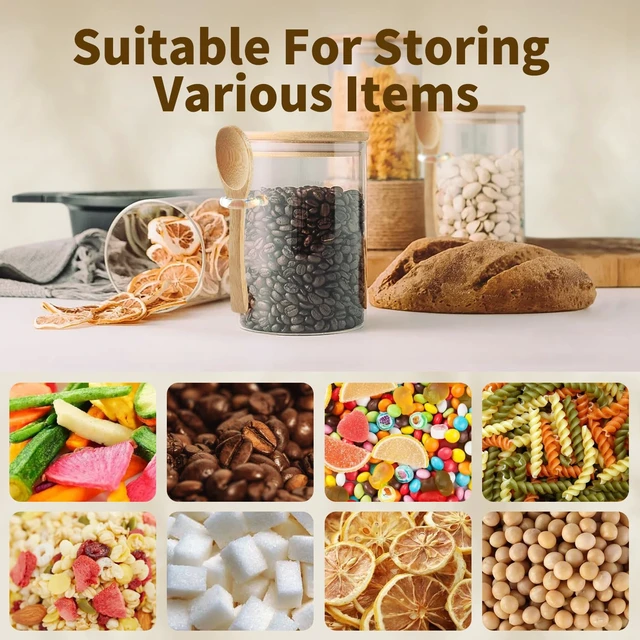 Alt view image 3 of 7 - 26 oz Borosilicate Glass Jars with Bamboo Lids and Spoons, Airtight Clear Food Storage Canister for Cookie, Candy, Coffee Bean, Sugar, Matcha Tea, Spices, Dry Goods, 3 Pa