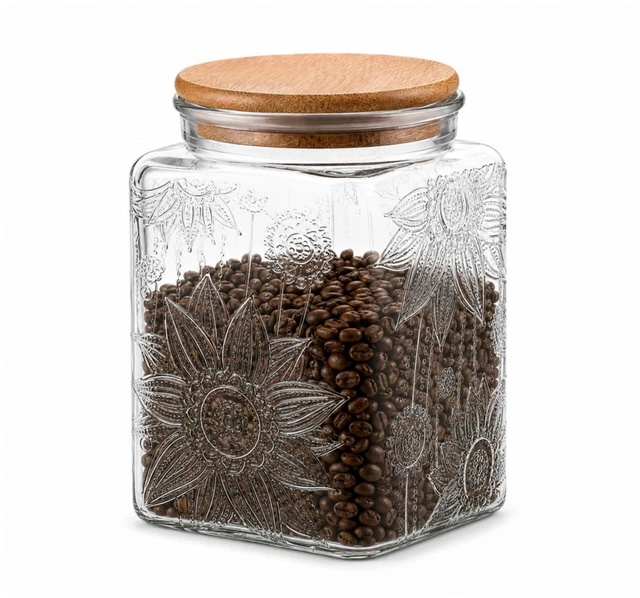 Main image of 3FLOZ Vintage Decorative Square Glass Jar with Lid for Home Kitchen Coffee Tea Candy Sugar (Square Sunflower)