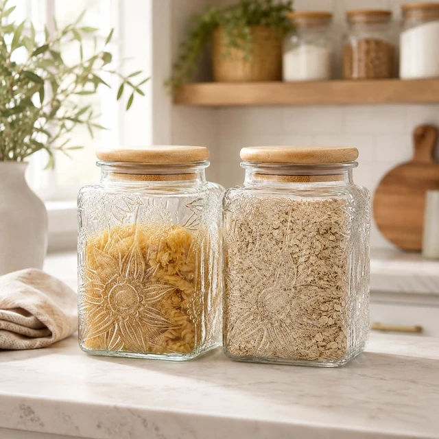 Alt view image 5 of 7 - 3FLOZ Vintage Decorative Square Glass Jar with Lid for Home Kitchen Coffee Tea Candy Sugar (Square Sunflower)