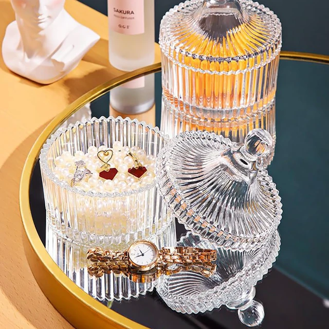 Alt view image 4 of 5 - Clear Glass Jar With Lid, Multi-Purpose Storage Container for Candy Cookies Candle Jewelry Box, Empty Bathroom Vanity Office Organizer Home Decor