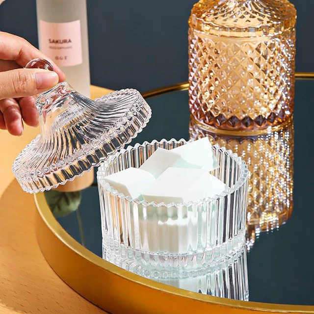 Alt view image 5 of 5 - Clear Glass Jar With Lid, Multi-Purpose Storage Container for Candy Cookies Candle Jewelry Box, Empty Bathroom Vanity Office Organizer Home Decor
