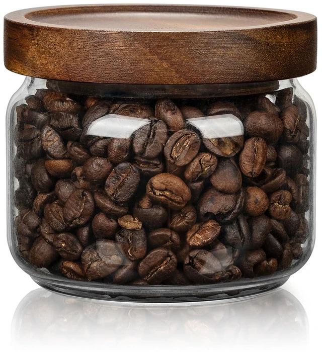 Main image of 1PC Glass Storage Jar with Airtight Lid, 11fl oz (300ml) Coffee Container with Wooden Lid, Pantry Canister for Beans Rice Sugar