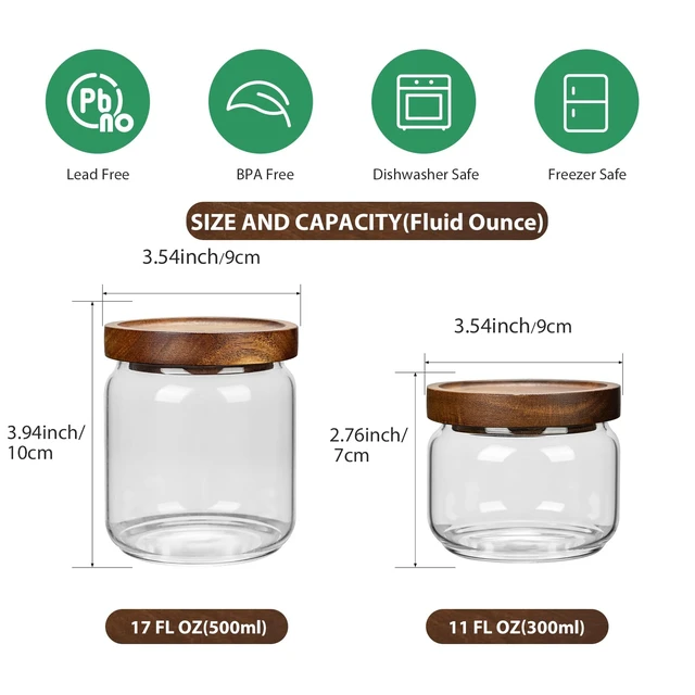 Alt view image 2 of 6 - 1PC Glass Storage Jar with Airtight Lid, 11fl oz (300ml) Coffee Container with Wooden Lid, Pantry Canister for Beans Rice Sugar