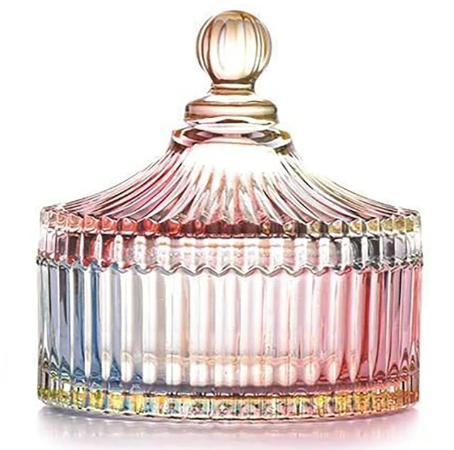 Main image of Colorful Glass Jar with Lid, Multi-Color, Candy Cookie Jar, Jewelry Box, Biscuit Container, Food Storage, Decorative Jar