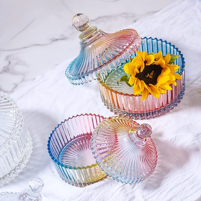 Alt view image 7 of 7 - Colorful Glass Jar with Lid, Multi-Color, Candy Cookie Jar, Jewelry Box, Biscuit Container, Food Storage, Decorative Jar