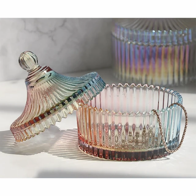 Alt view image 2 of 7 - Colorful Glass Jar with Lid, Multi-Color, Candy Cookie Jar, Jewelry Box, Biscuit Container, Food Storage, Decorative Jar