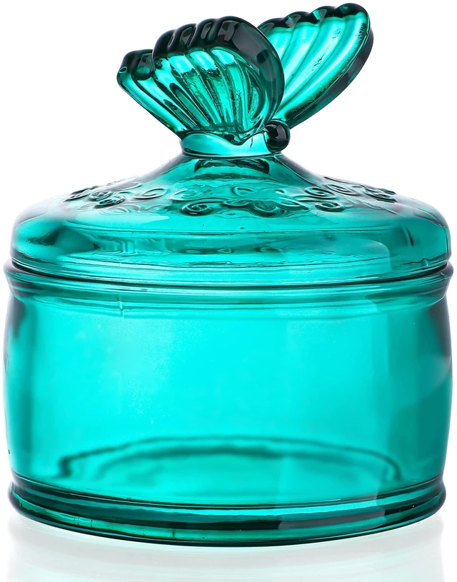 Main image of KANPURA 3.5oz Green Embossed Glass Jar with Lid, Crystal Glass Candy Dish