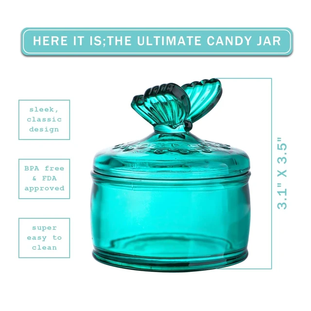 Alt view image 6 of 6 - KANPURA 3.5oz Green Embossed Glass Jar with Lid, Crystal Glass Candy Dish