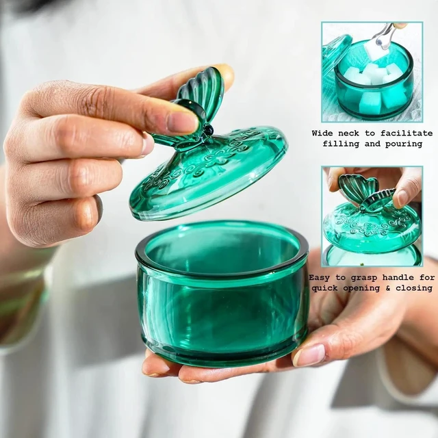 Alt view image 5 of 6 - KANPURA 3.5oz Green Embossed Glass Jar with Lid, Crystal Glass Candy Dish