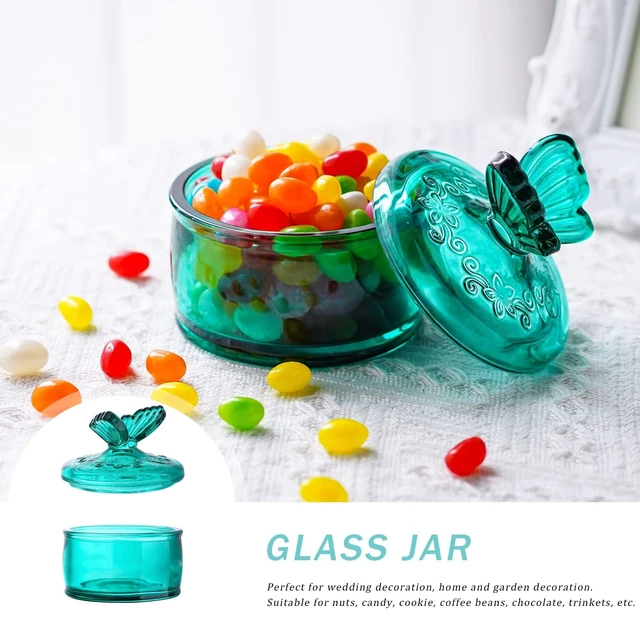 Alt view image 4 of 6 - KANPURA 3.5oz Green Embossed Glass Jar with Lid, Crystal Glass Candy Dish