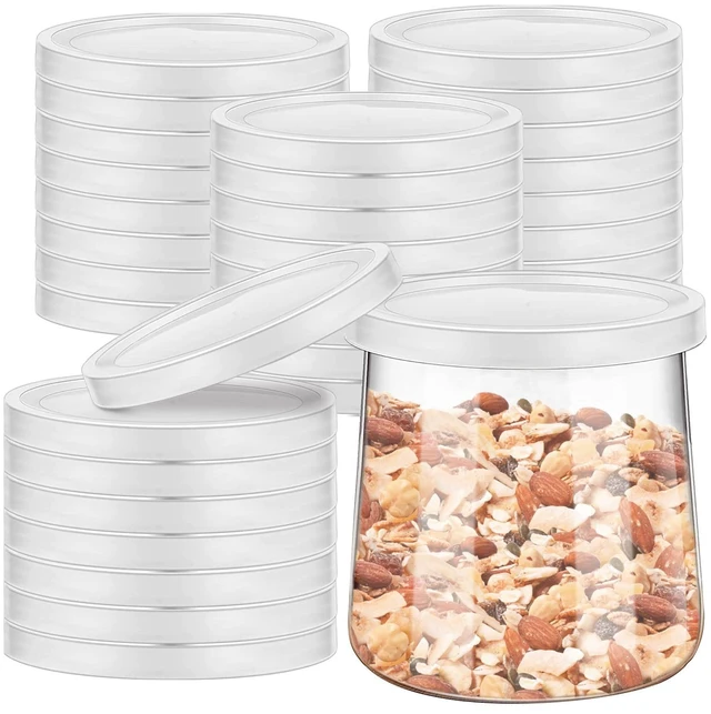 Main image of 32-Pack Plastic Lids for Yoplait Oui Yogurt Glass Jars