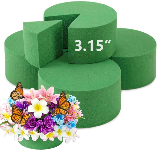 Main image of 4 Pack Round Floral Foam, Dry and Wet Green Flower Foam Blocks for Fresh and Artificial Flowers, Florist Styrofoam (3.15 Inch)