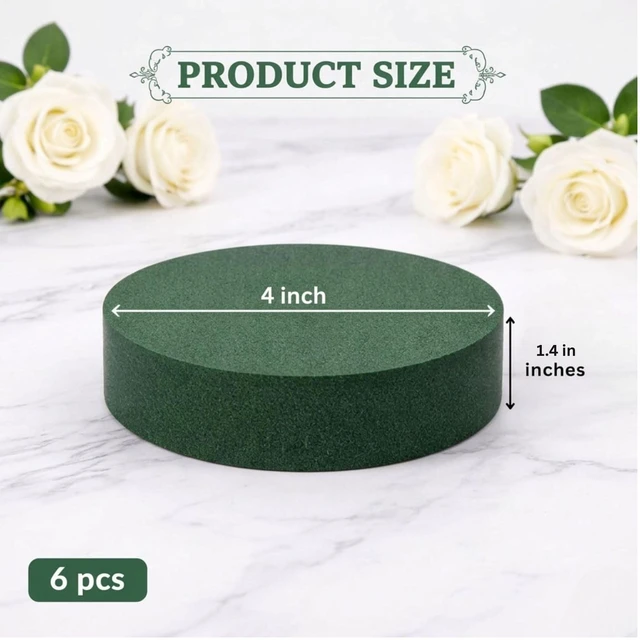 Alt view image 4 of 6 - Pack of 6 FLOFARE Round Floral Foam Blocks 4" x 1.4" Dry & Wet Green for Fresh and Artificial Flowers, Flower Arrangements & Florist Supplies