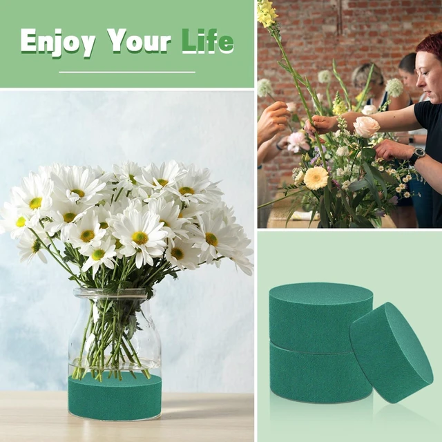 Alt view image 2 of 7 - SUPKING 4Pcs Round 3.15" Small Green Wet Dry Floral Foam Blocks for Artificial and Fresh Flower Arrangement