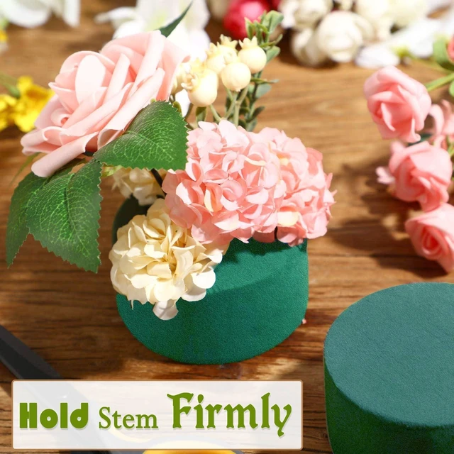 Alt view image 7 of 7 - SUPKING 4Pcs Round 3.15" Small Green Wet Dry Floral Foam Blocks for Artificial and Fresh Flower Arrangement