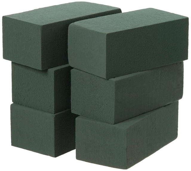 Main image of Crafare 6x3x2.5in Wet Floral Foam Blocks Rectangle Pack of 6 Green for Fresh Artificial Flower Arrangements Wedding Centerpiece Party Home Decoration