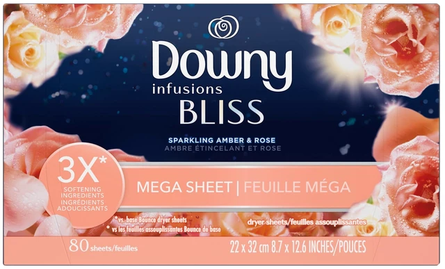 Alt view image 3 of 5 - Downy Infusions Bliss Amber and Rose Scent Fabric Softener Dryer Sheets, 80 Mega