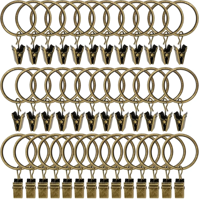 Main image of WeeksEight 40 Pack Curtain Rings with Clips, 1.26in ID, Bronze