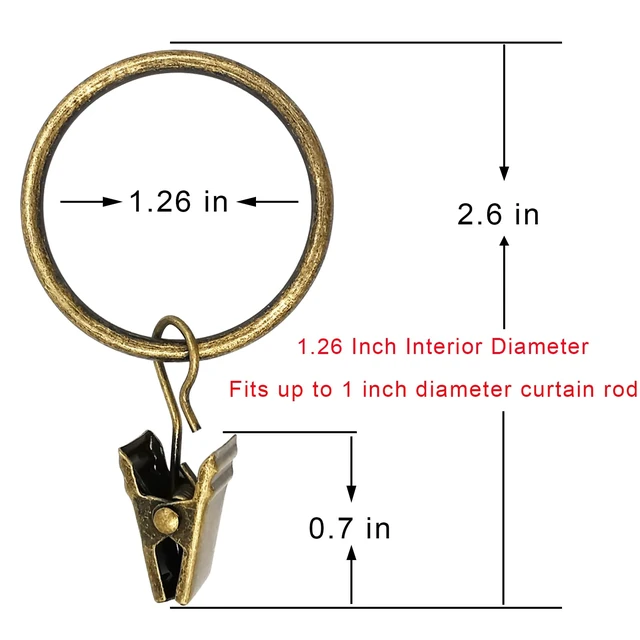 Alt view image 3 of 6 - WeeksEight 40 Pack Curtain Rings with Clips, 1.26in ID, Bronze
