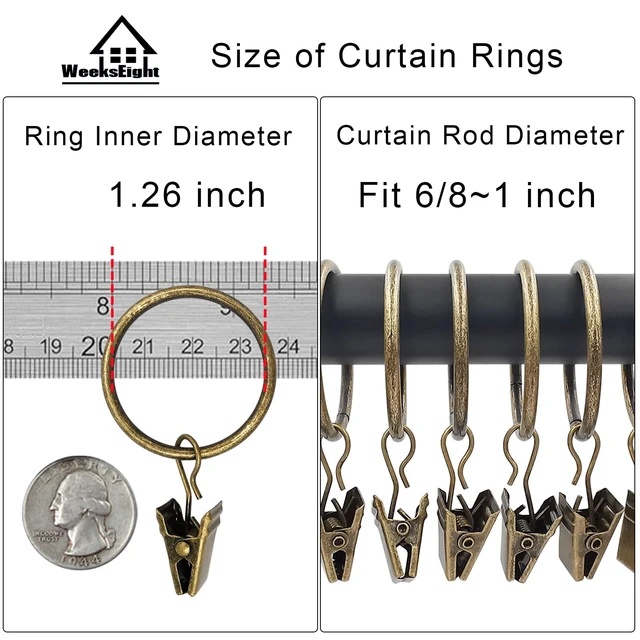 Alt view image 2 of 6 - WeeksEight 40 Pack Curtain Rings with Clips, 1.26in ID, Bronze
