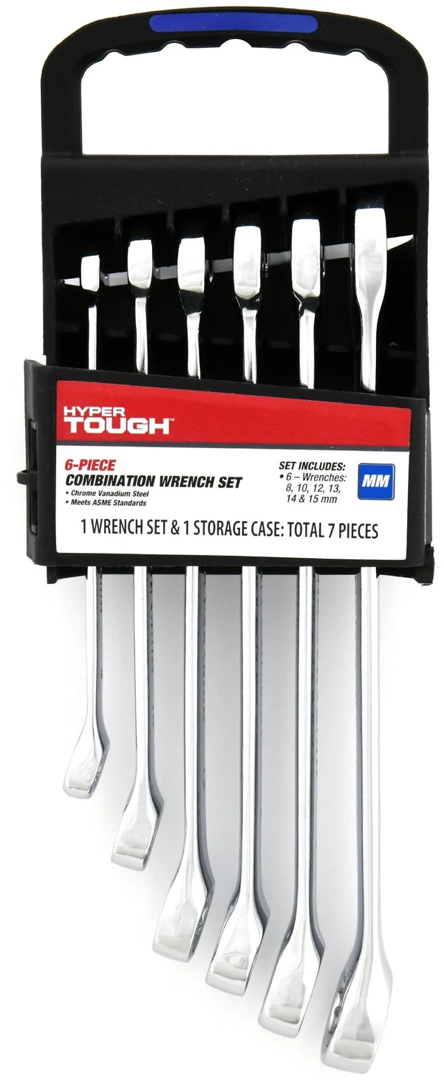 Main image of Hyper Tough 6-Piece Metric Combination Wrench Set, Chrome Vanadium