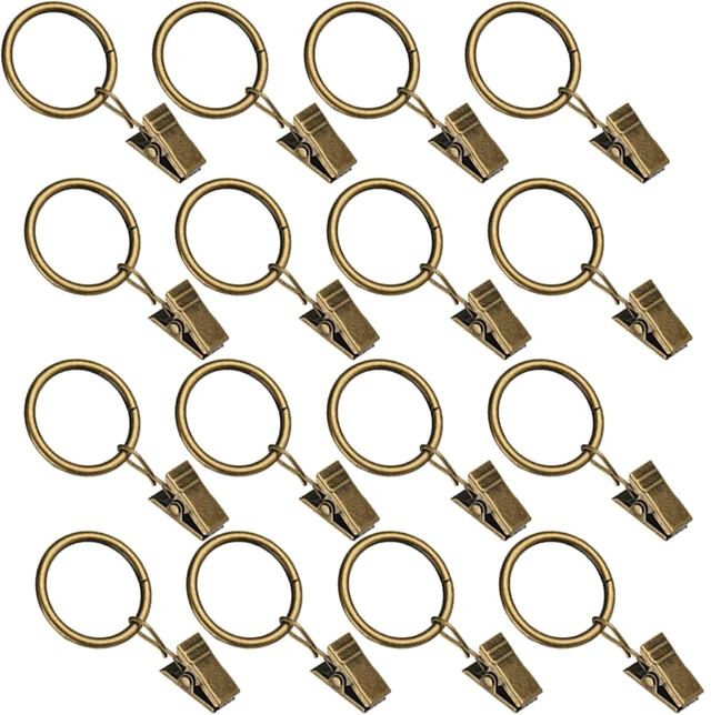 Main image of 16 Pack Curtain Rings with Clips, Mini 1Inch Diameter, Fits Up to 5/8Inch Rod, Bronze
