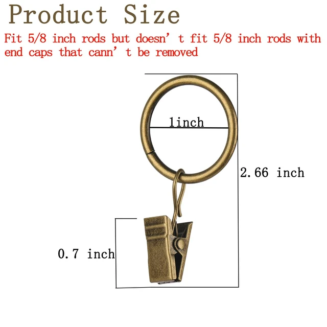 Alt view image 6 of 6 - 16 Pack Curtain Rings with Clips, Mini 1Inch Diameter, Fits Up to 5/8Inch Rod, Bronze