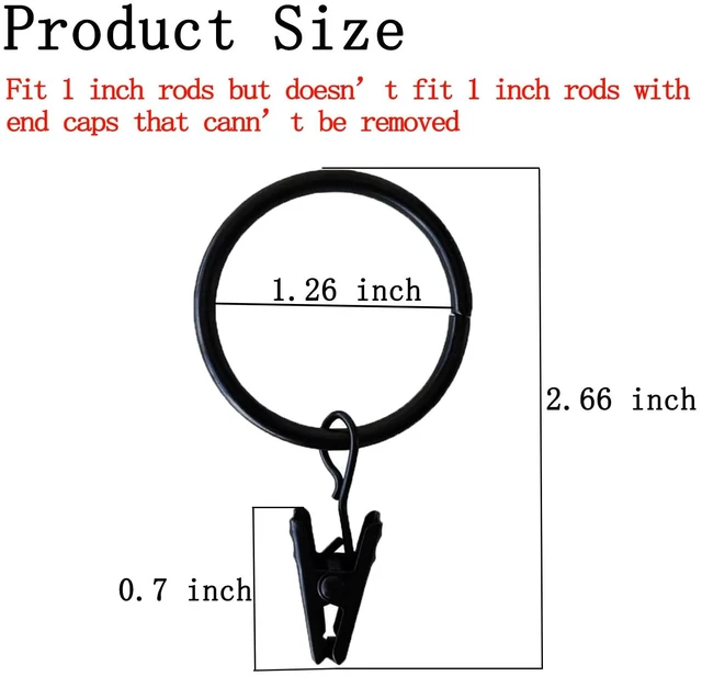Alt view image 6 of 6 - 16 Pack Curtain Rings with Clips, Black, 1.26-Inch Diameter, Fits Up to 1-Inch Rod for Curtains and Drapery