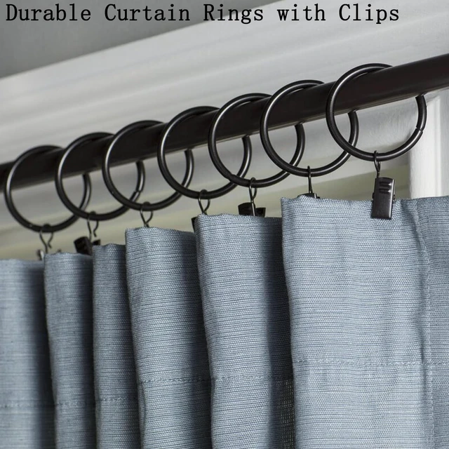 Alt view image 5 of 6 - 16 Pack Curtain Rings with Clips, Black, 1.26-Inch Diameter, Fits Up to 1-Inch Rod for Curtains and Drapery