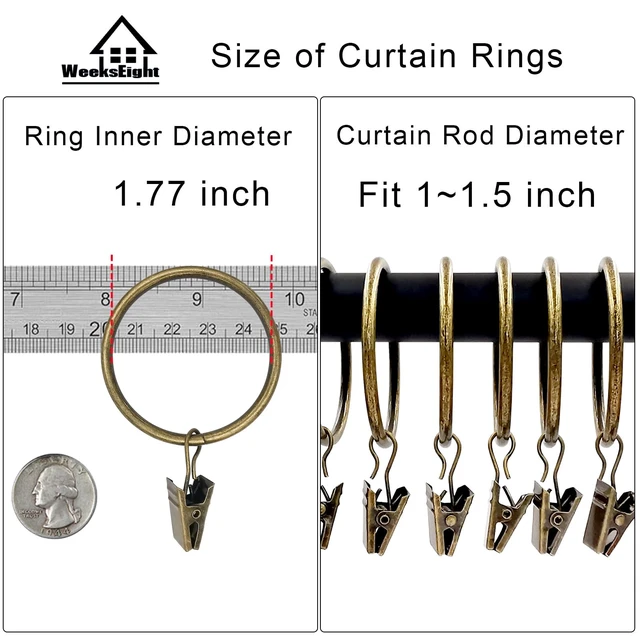 Alt view image 3 of 6 - WeeksEight 20-Pack Bronze Curtain Rings with Clips, 1.77in ID, Fits up to 1.5in Diameter Curtain Rod