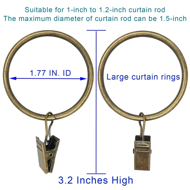 Alt view image 4 of 6 - WeeksEight 20-Pack Bronze Curtain Rings with Clips, 1.77in ID, Fits up to 1.5in Diameter Curtain Rod