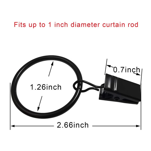 Alt view image 6 of 6 - 40 Pack Curtain Rings with Clips, Interior Diameter 1.26in, Fits up to 1in Curtain Rod, Black