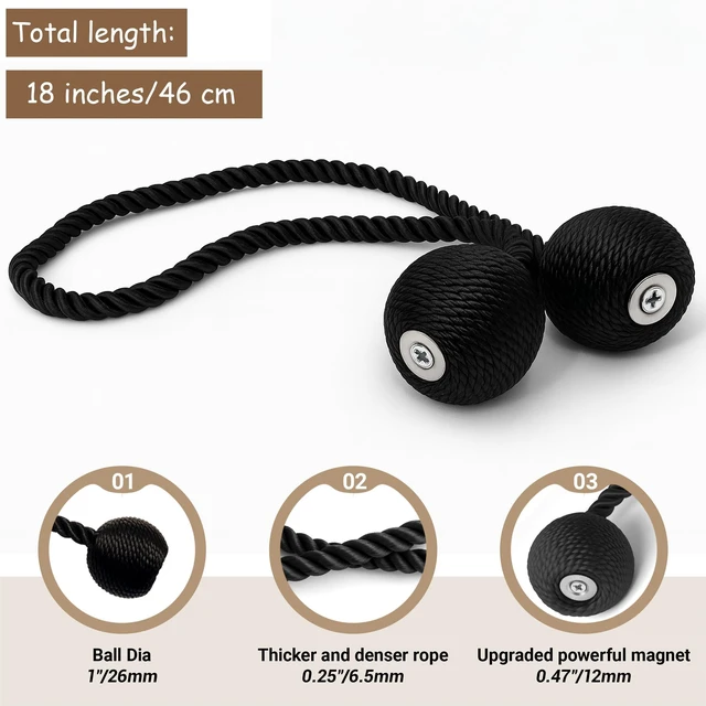 Alt view image 5 of 6 - Hion Magnetic Curtain Tiebacks Black 2pcs, Holdbacks Hooks Holders