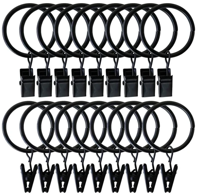 Main image of 5 Inch Black Metal Curtain Rings with Clips, 20 Pcs, Rustproof Vintage Decorative Curtain Hooks