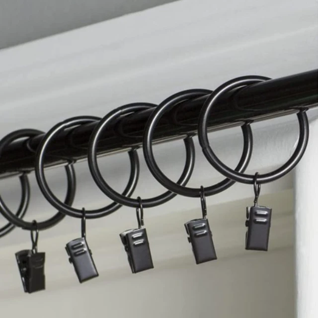 Alt view image 2 of 7 - 5 Inch Black Metal Curtain Rings with Clips, 20 Pcs, Rustproof Vintage Decorative Curtain Hooks