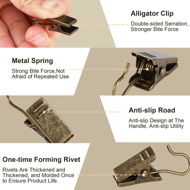 Alt view image 6 of 6 - JANYUN 30 Pack Mini Bronze Heavy-Duty Curtain Clip Hooks Set for Photos Home Decoration Art Craft Display