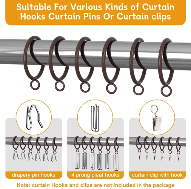 Alt view image 7 of 7 - 24 Pack 1.5 Inch Cocoa Tone Metal Sliding Eyelet Curtain Rings, Fits Up to 1 1/4-Inch Rod (Clips Not Included)