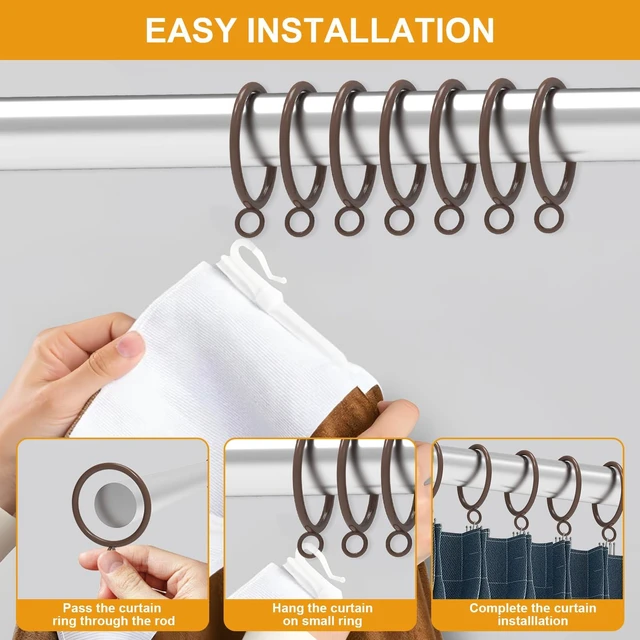 Alt view image 3 of 7 - 24 Pack 1.5 Inch Cocoa Tone Metal Sliding Eyelet Curtain Rings, Fits Up to 1 1/4-Inch Rod (Clips Not Included)