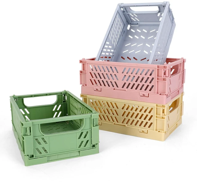 Main image of 4-Pack Mini Plastic Folding Storage Baskets for Shelf, Home, Kitchen, Classroom, Office, Bathroom, 5.9 x 3.8 x 2.2 Inches