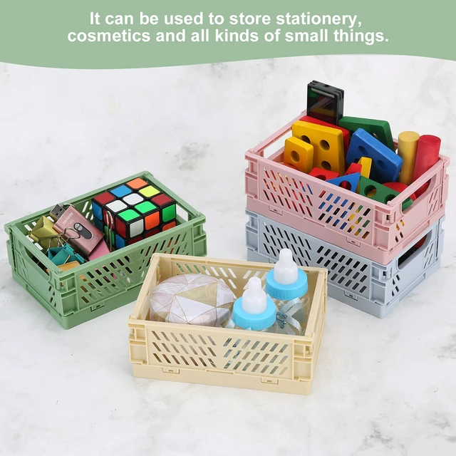 Alt view image 4 of 6 - 4-Pack Mini Plastic Folding Storage Baskets for Shelf, Home, Kitchen, Classroom, Office, Bathroom, 5.9 x 3.8 x 2.2 Inches