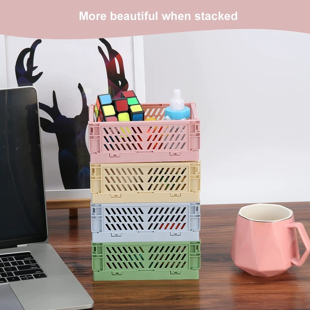 Alt view image 5 of 6 - 4-Pack Mini Plastic Folding Storage Baskets for Shelf, Home, Kitchen, Classroom, Office, Bathroom, 5.9 x 3.8 x 2.2 Inches