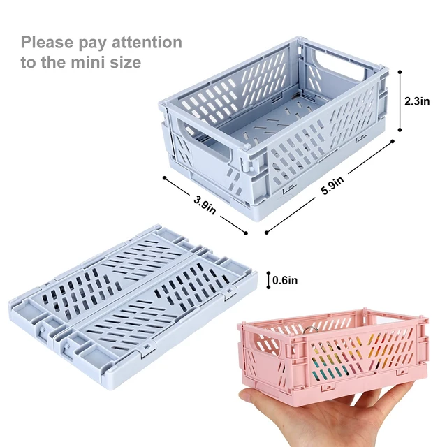 Alt view image 6 of 6 - 4-Pack Mini Plastic Folding Storage Baskets for Shelf, Home, Kitchen, Classroom, Office, Bathroom, 5.9 x 3.8 x 2.2 Inches