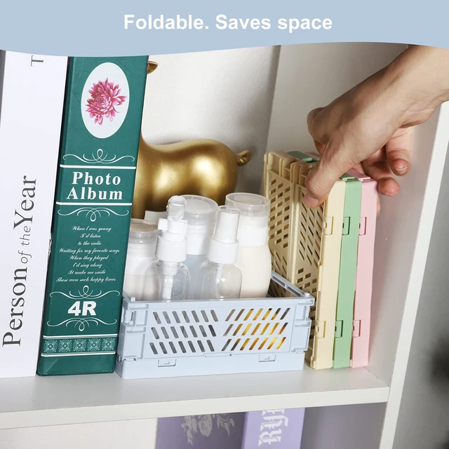 Alt view image 2 of 6 - 4-Pack Mini Plastic Folding Storage Baskets for Shelf, Home, Kitchen, Classroom, Office, Bathroom, 5.9 x 3.8 x 2.2 Inches