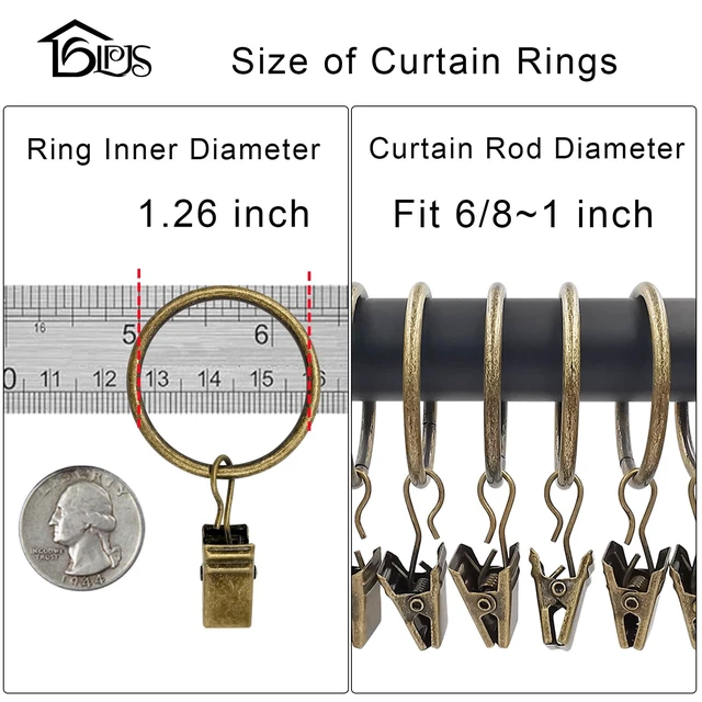 Alt view image 3 of 6 - LLPJS Curtain Rings with Clips, 1.26inch ID, 40Pack, Bronze