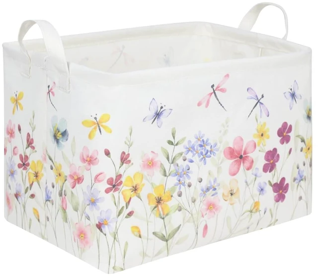 Main image of Boho Flower Nursery Basket, Waterproof Collapsible Storage Bin with Fall Wildflower Floral Dandelion Design, Baby Girl Gift Basket for Girls Bedroom Decor