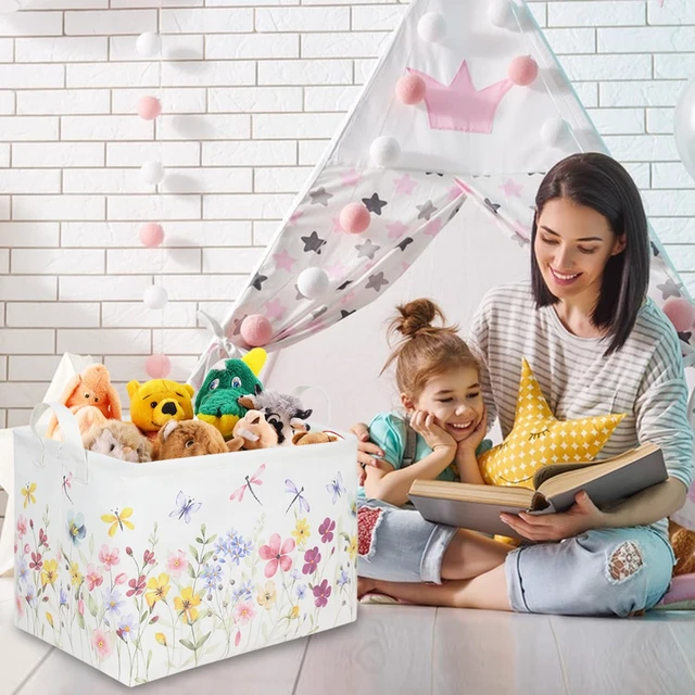Alt view image 2 of 7 - Boho Flower Nursery Basket, Waterproof Collapsible Storage Bin with Fall Wildflower Floral Dandelion Design, Baby Girl Gift Basket for Girls Bedroom Decor